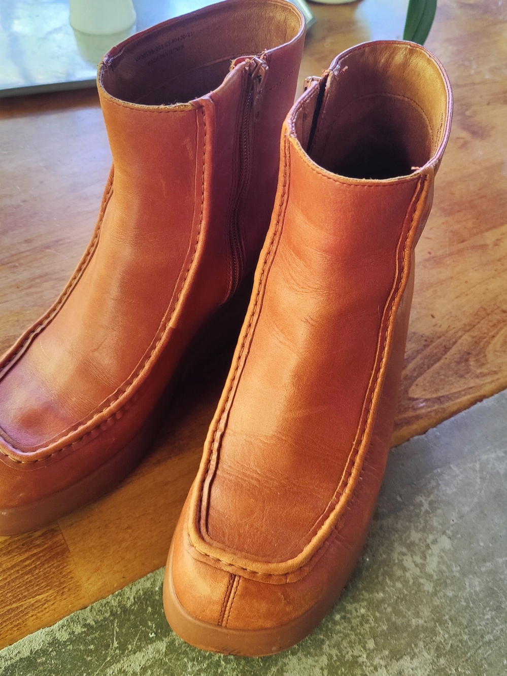 Camper Kaah Tan Leather Ankle Boots - Brutalist Wedge 40 Euro 9